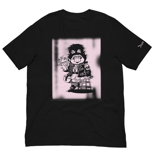 Black unisex staple T-shirt featuring Miss Piggy and Kermit Halloween parody art by Donny Meloche.