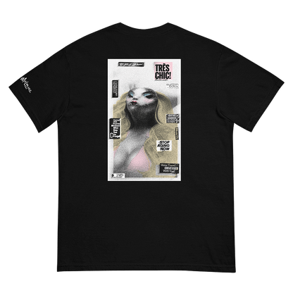 Black Relaxed-Fit T-Shirt with Alien Makeover Parody Art by LGBTQ+ Artist Donny Meloche. Copyright © Donny Meloche.