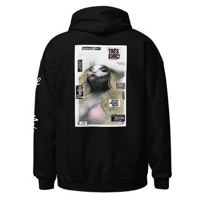 Black unisex hoodie with Extraterrestrial Parody Makeover: An LGBTQ+ Artwork by Donny Meloche