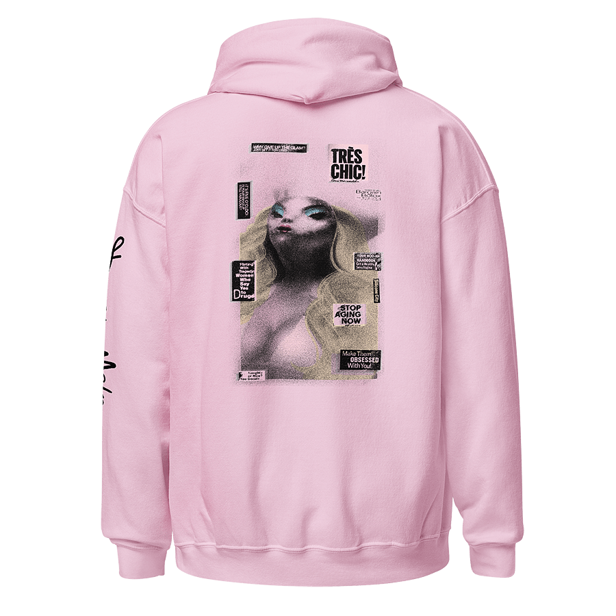 Pink unisex hoodie with Extraterrestrial Parody Makeover: An LGBTQ+ Artwork by Donny Meloche
