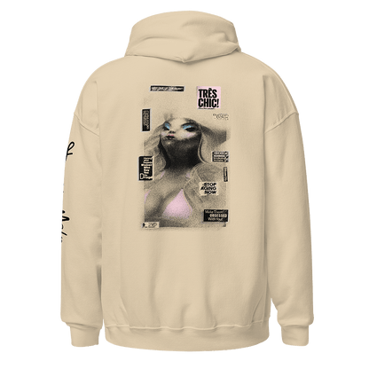 Tan unisex hoodie with Extraterrestrial Parody Makeover: An LGBTQ+ Artwork by Donny Meloche