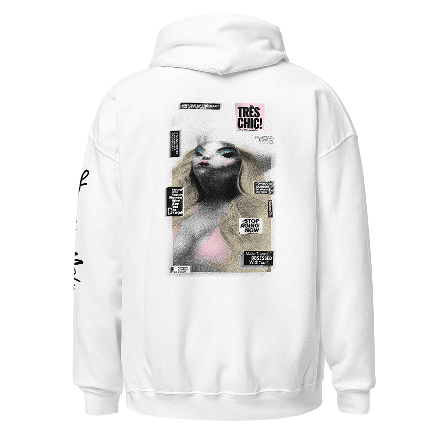 White unisex hoodie with Extraterrestrial Parody Makeover: An LGBTQ+ Artwork by Donny Meloche
