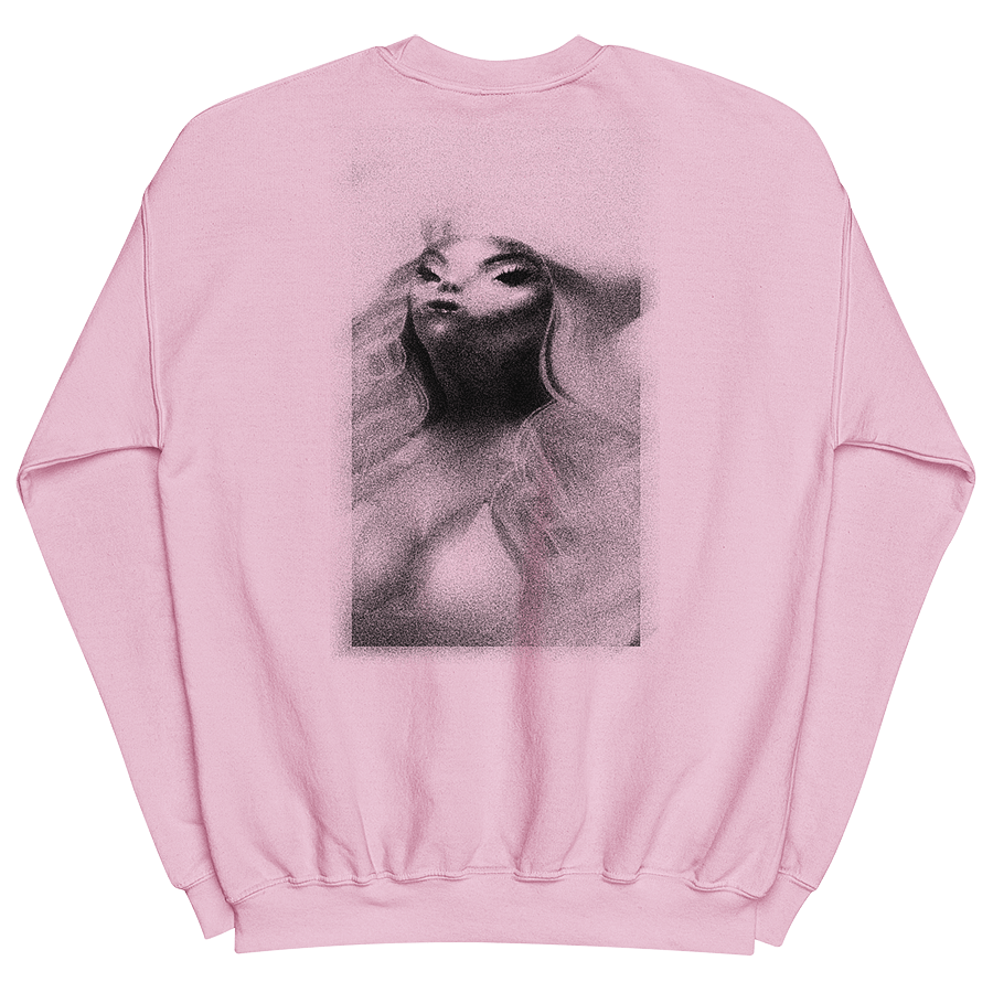 Pink Sweatshirt with Extraterrestrial Parody Makeover: An LGBTQ+ Artwork by Donny Meloche.