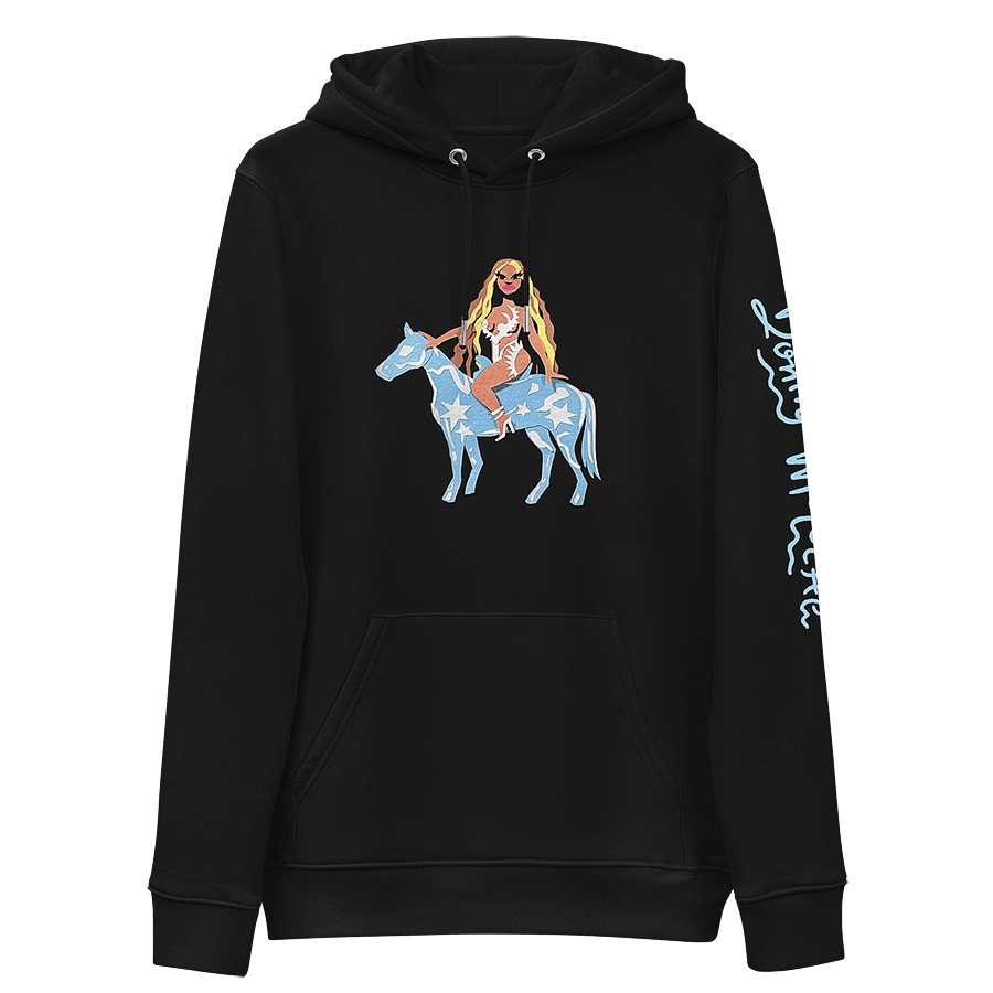 An unofficial art tribute to Beyoncé's iconic 2022 album cover 'Renaissance', printed on a black eco hoodie. Crafted from construction paper, scissors, and glue, this colorful artwork by Toronto-based artist Donny Meloche channels the BeyHive spirit. 🍯🐝🪩✂️🎨 #Beyoncé #CraftyArt #SummerRenaissance