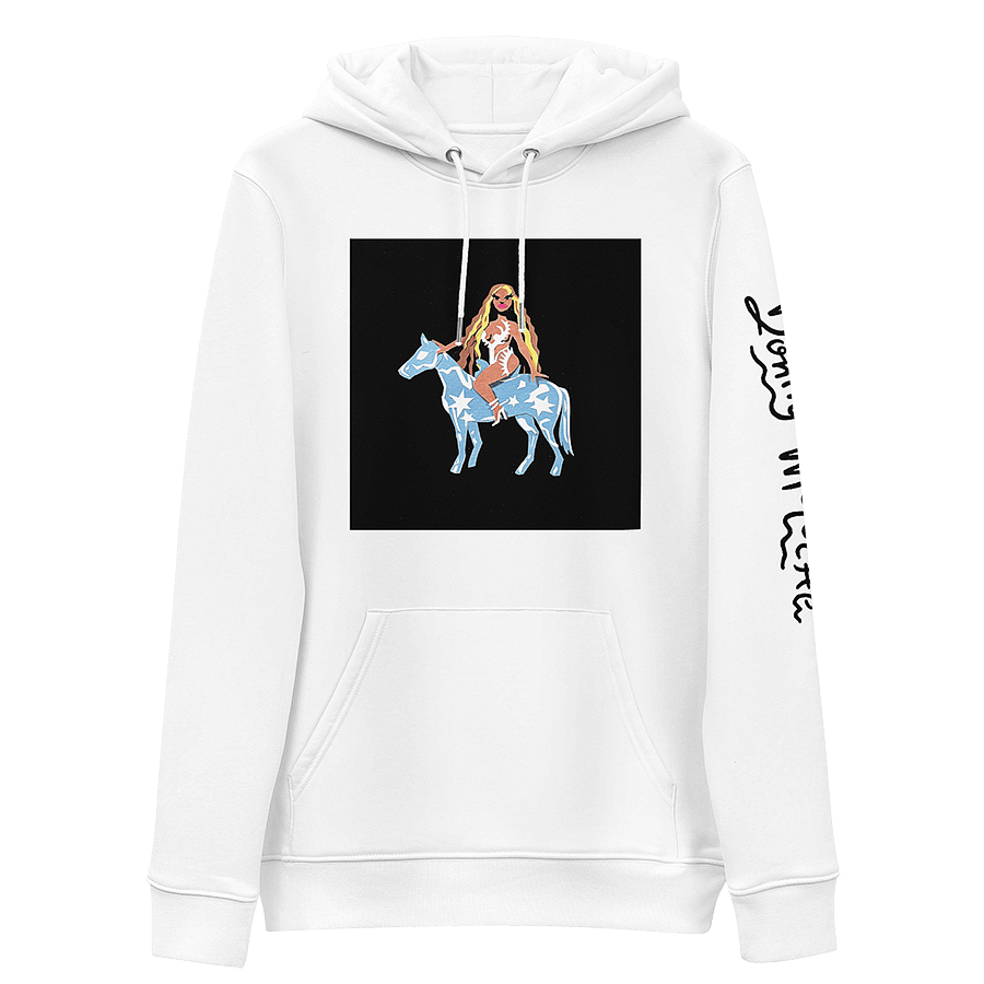 An unofficial art tribute to Beyoncé's iconic 2022 album cover 'Renaissance', printed on a white eco hoodie. Crafted from construction paper, scissors, and glue, this colorful artwork by Toronto-based artist Donny Meloche channels the BeyHive spirit. 🍯🐝🪩✂️🎨 #Beyoncé #CraftyArt #SummerRenaissance