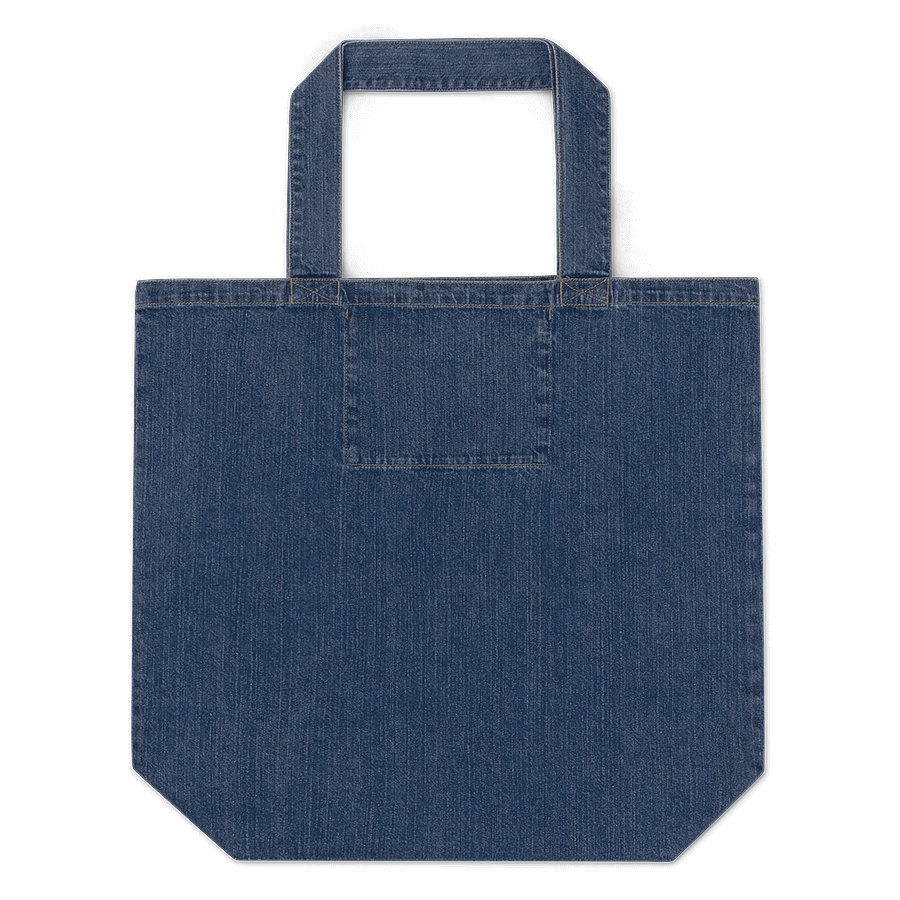 The back of a denim tote bag. © Donny Meloche, 2023.