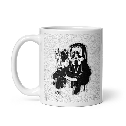 Ghostface Killer Haircut - Scream Horror Art Parody - Glossy White Mug