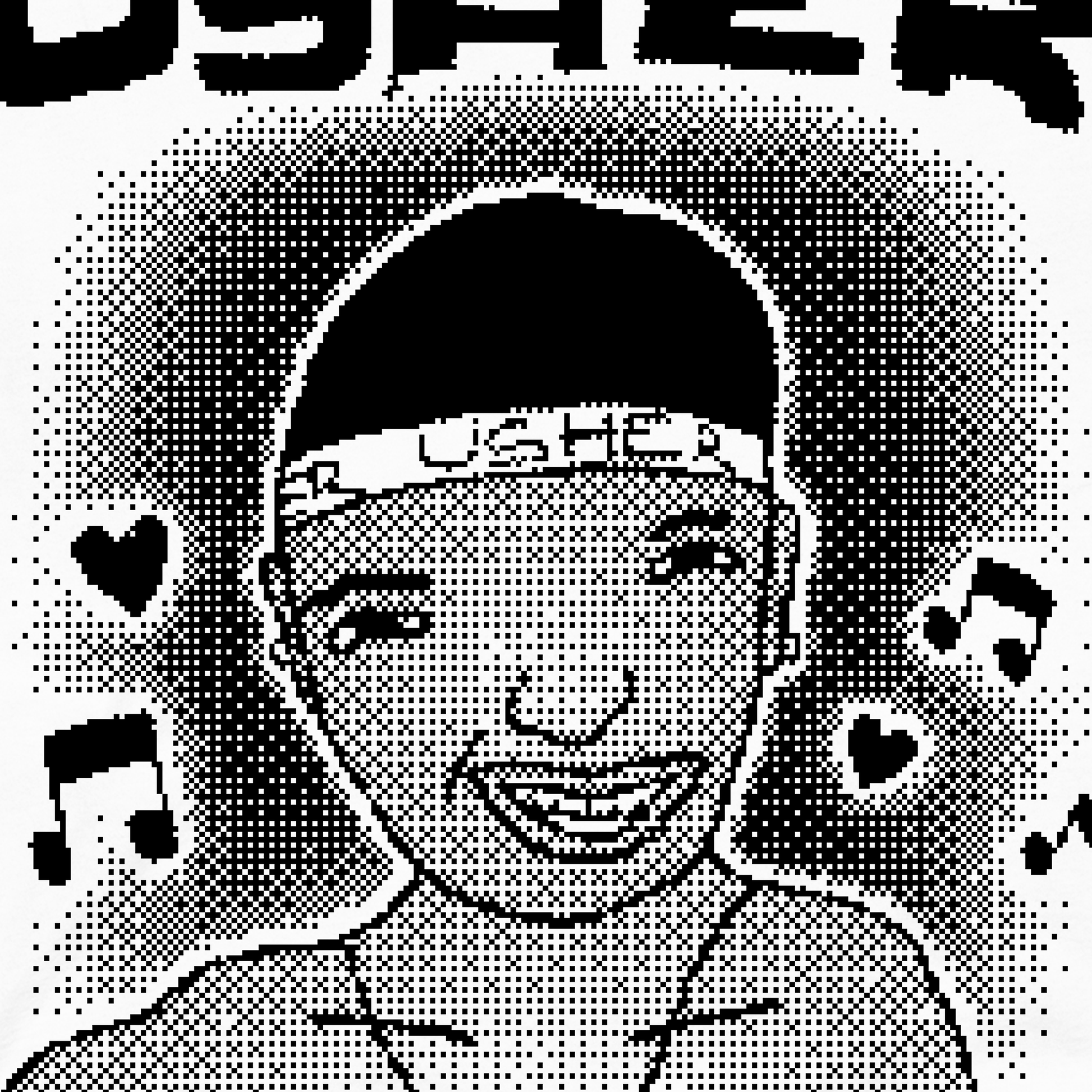 Zoomed detail of a charming childhood bitmap drawing of 90s/y2k R&B singer Usher.